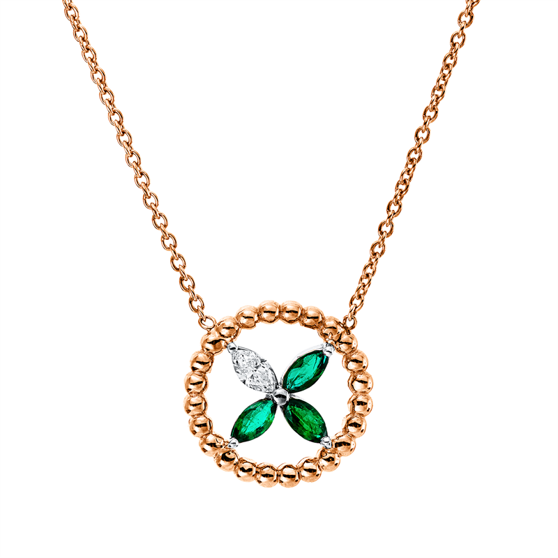 Collier mit Smaragd  aus 750/-18 Karat Rotgold / Weißgold mit 1 Diamant 0