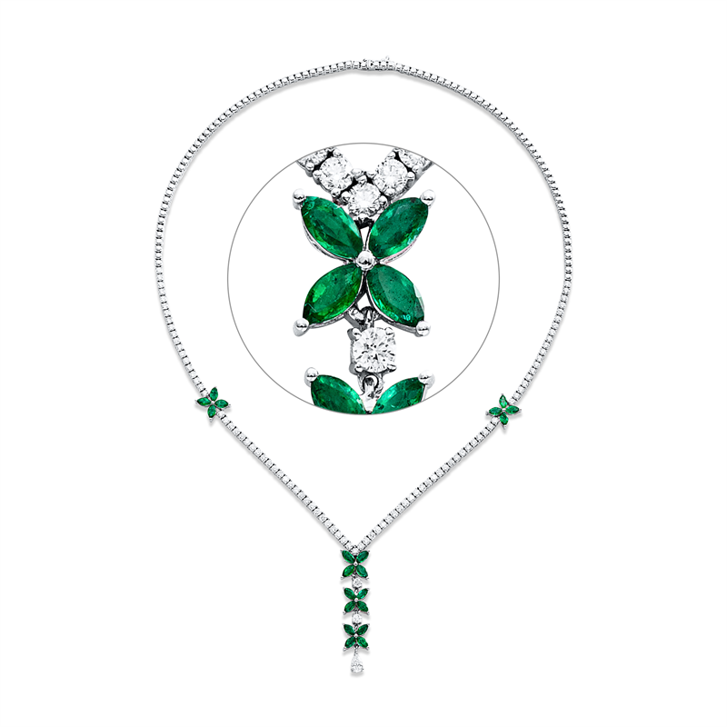 Collier mit Smaragd  aus 750/-18 Karat Weißgold mit 92 Diamanten 3