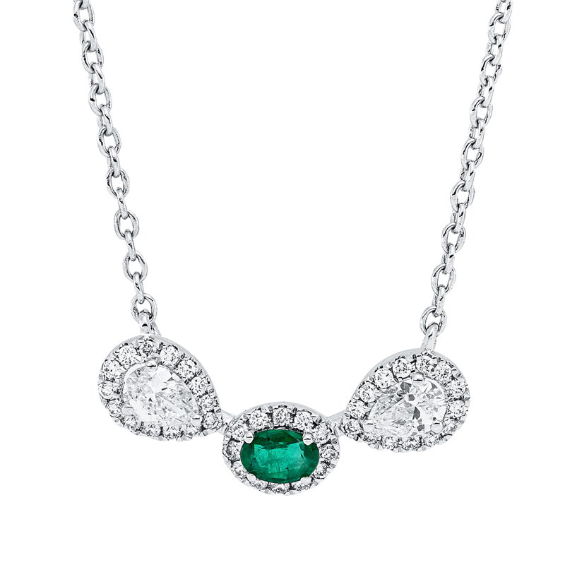 Collier mit Smaragd  aus 750/-18 Karat Weißgold mit 42 Diamanten 0