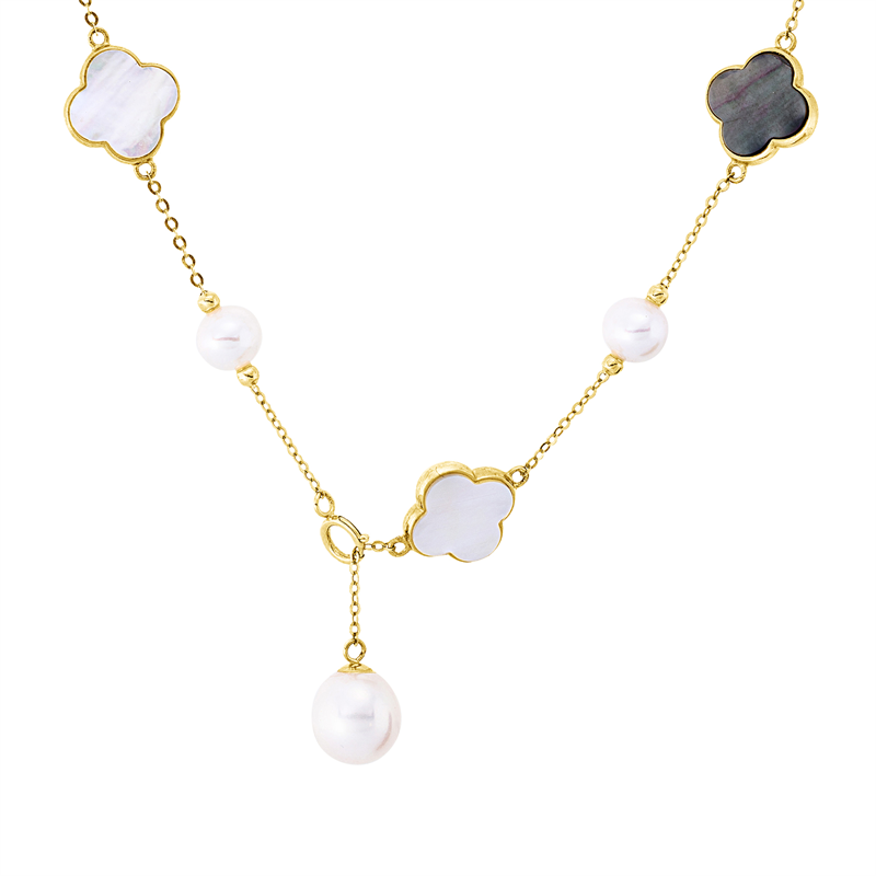 Collier mit Perlmutt mit Zuchtperle aus 750/-18 Karat Gelbgold  