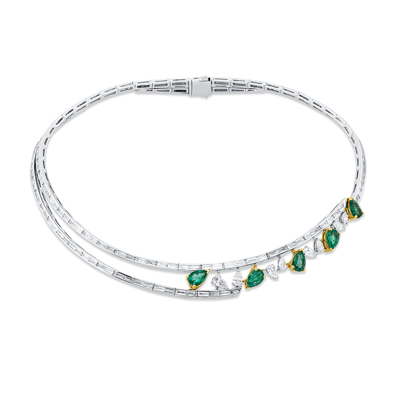 Collier mit Smaragd  aus 750/-18 Karat Weißgold / Gelbgold mit 97 Diamanten 4