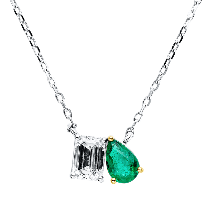 Collier mit Smaragd  aus 750/-18 Karat Weißgold mit 1 Diamant 0