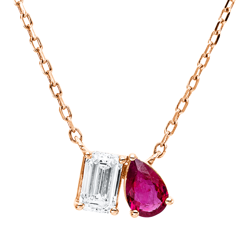 Collier mit Rubin  aus 750/-18 Karat Rotgold mit 1 Diamant 0