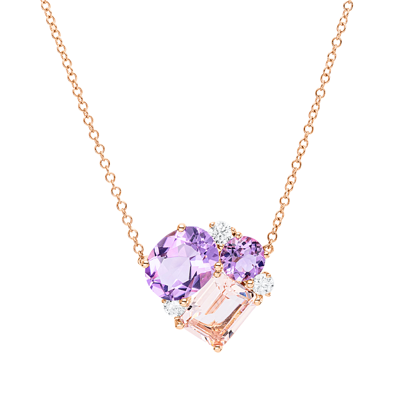 Collier mit Morganit  aus 750/-18 Karat Rotgold mit 3 Diamanten 0