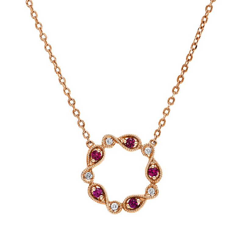 Collier mit Rubin  aus 750/-18 Karat Rotgold mit 5 Diamanten 0