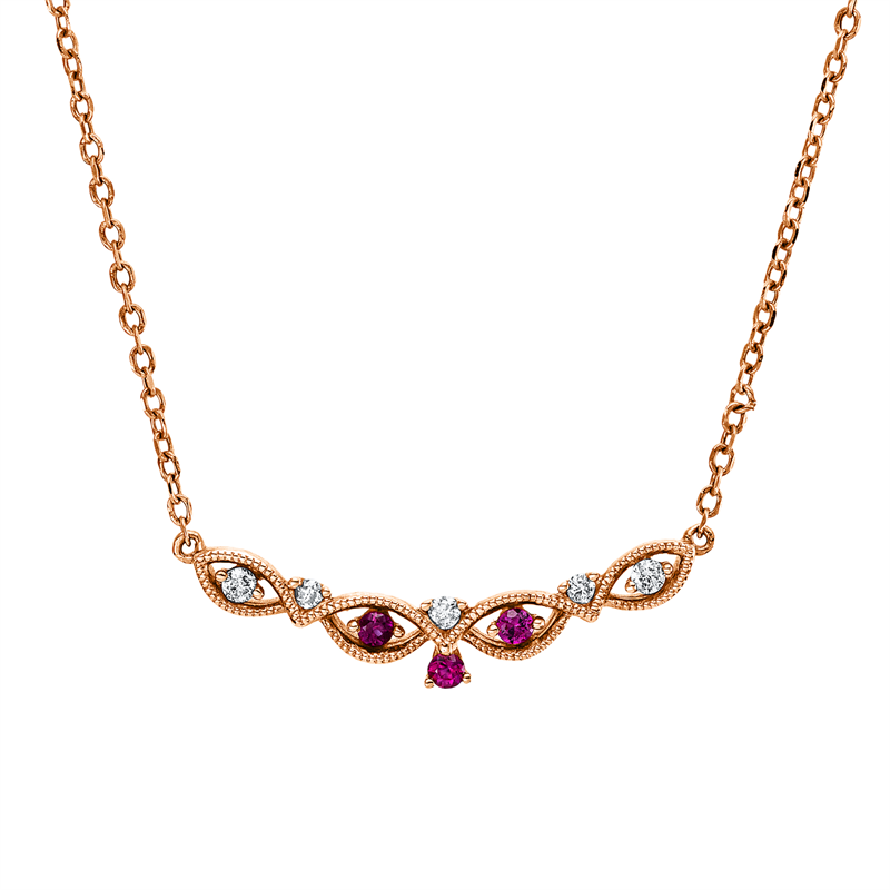 Collier mit Rubin  aus 750/-18 Karat Rotgold mit 5 Diamanten 0
