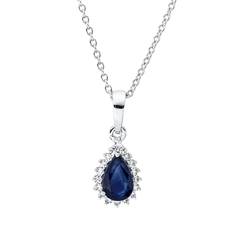 Collier mit Saphir  aus 750/-18 Karat Weißgold mit 18 Diamanten 0