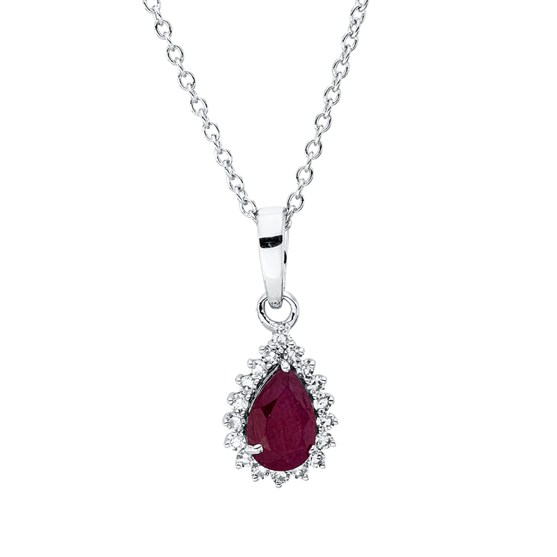 Collier mit Rubin  aus 750/-18 Karat Weißgold mit 18 Diamanten 0