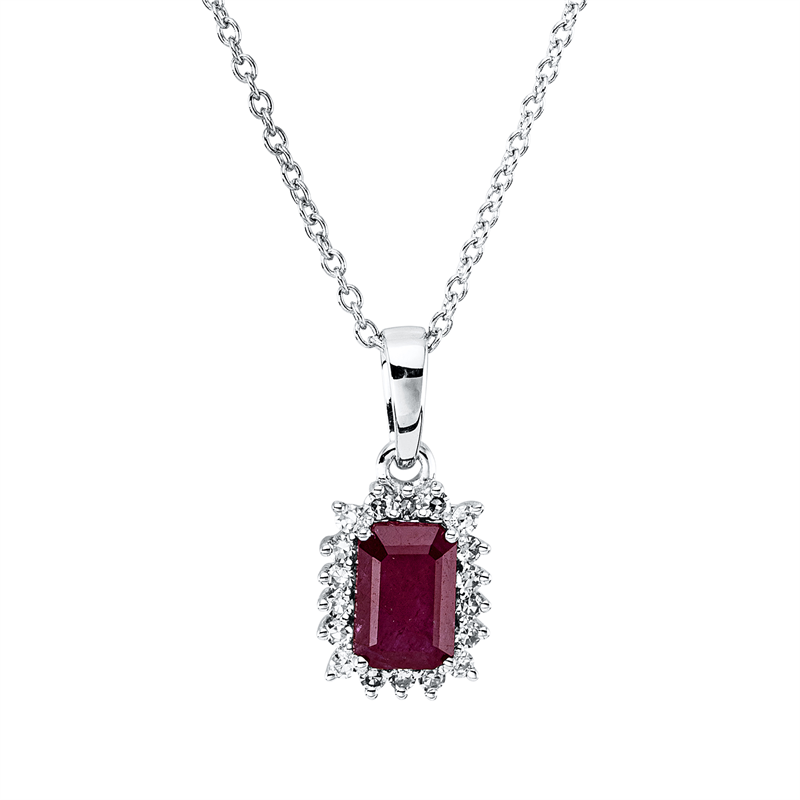 Collier mit Rubin  aus 750/-18 Karat Weißgold mit 18 Diamanten 0