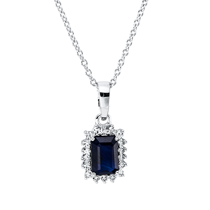 Collier mit Saphir  aus 750/-18 Karat Weißgold mit 18 Diamanten 0
