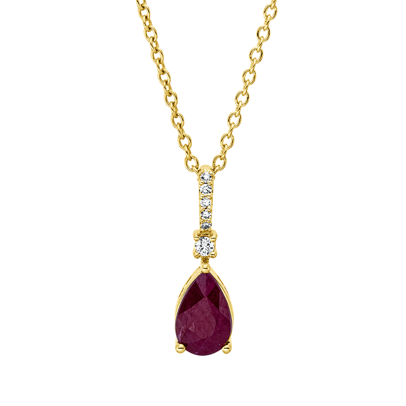 Collier mit Rubin  aus 750/-18 Karat Gelbgold mit 6 Diamanten 0