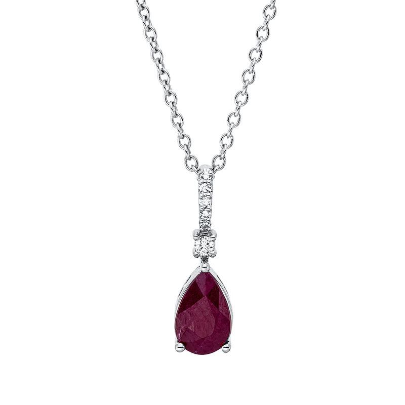 Collier mit Rubin  aus 750/-18 Karat Weißgold mit 6 Diamanten 0
