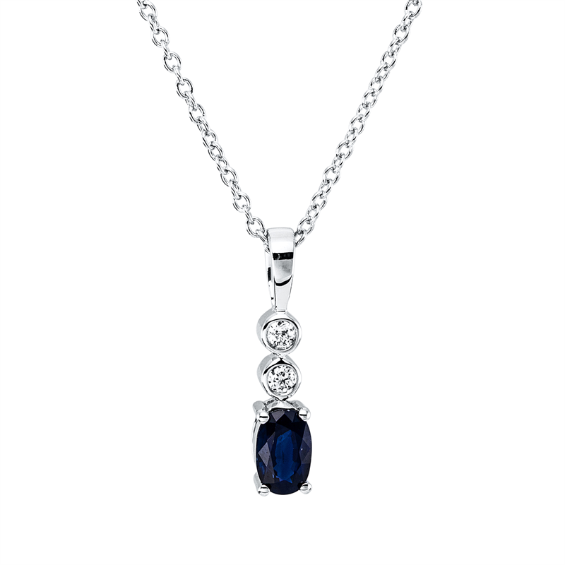 Collier mit Saphir  aus 750/-18 Karat Weißgold mit 2 Diamanten 0