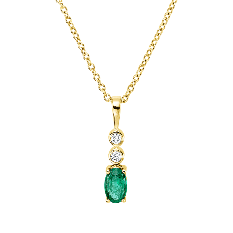Collier mit Smaragd  aus 750/-18 Karat Gelbgold mit 2 Diamanten 0