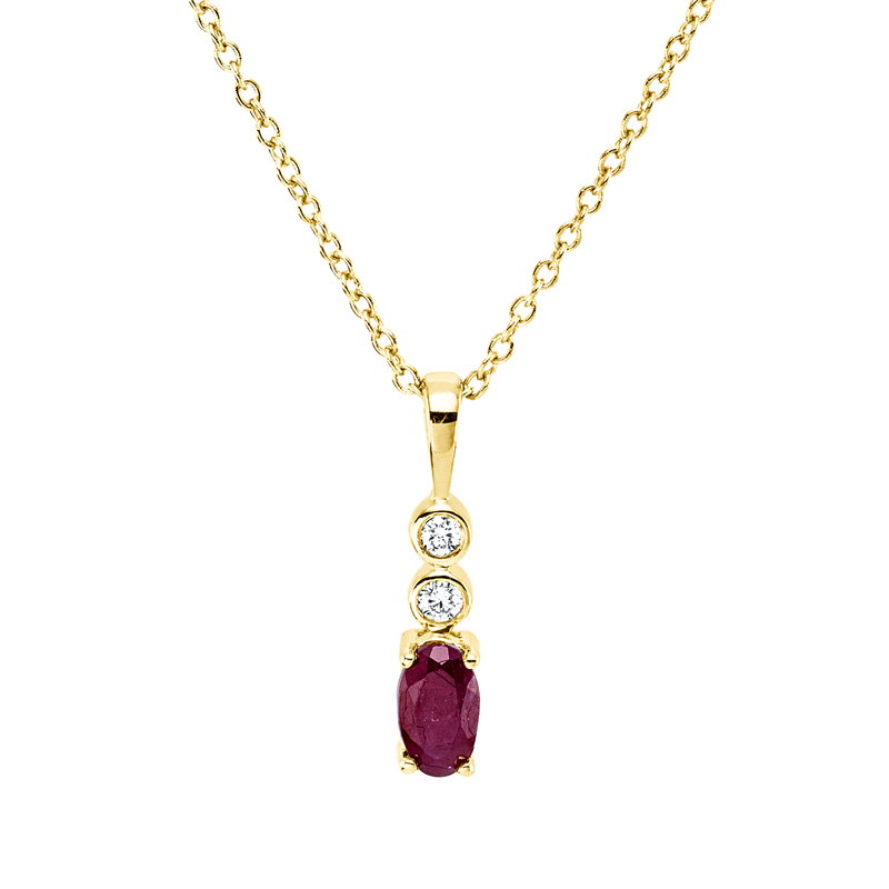 Collier mit Rubin  aus 750/-18 Karat Gelbgold mit 2 Diamanten 0