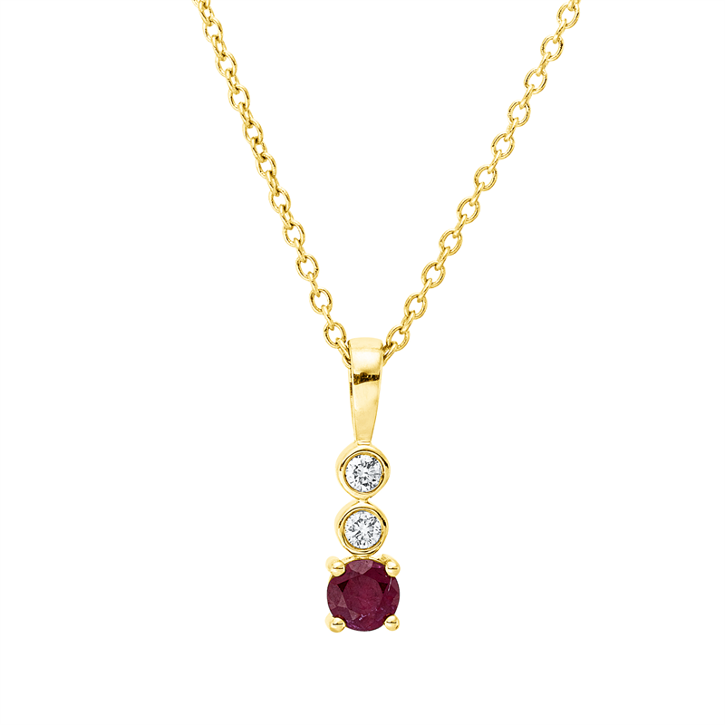 Collier mit Rubin  aus 750/-18 Karat Gelbgold mit 2 Diamanten 0