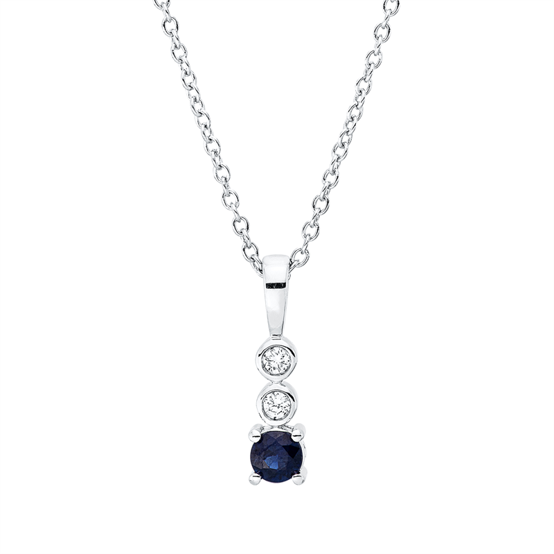 Collier mit Saphir  aus 750/-18 Karat Weißgold mit 2 Diamanten 0