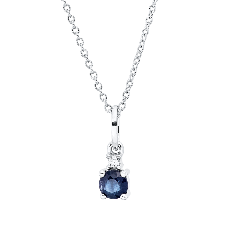 Collier mit Saphir  aus 750/-18 Karat Weißgold mit 1 Diamant 0