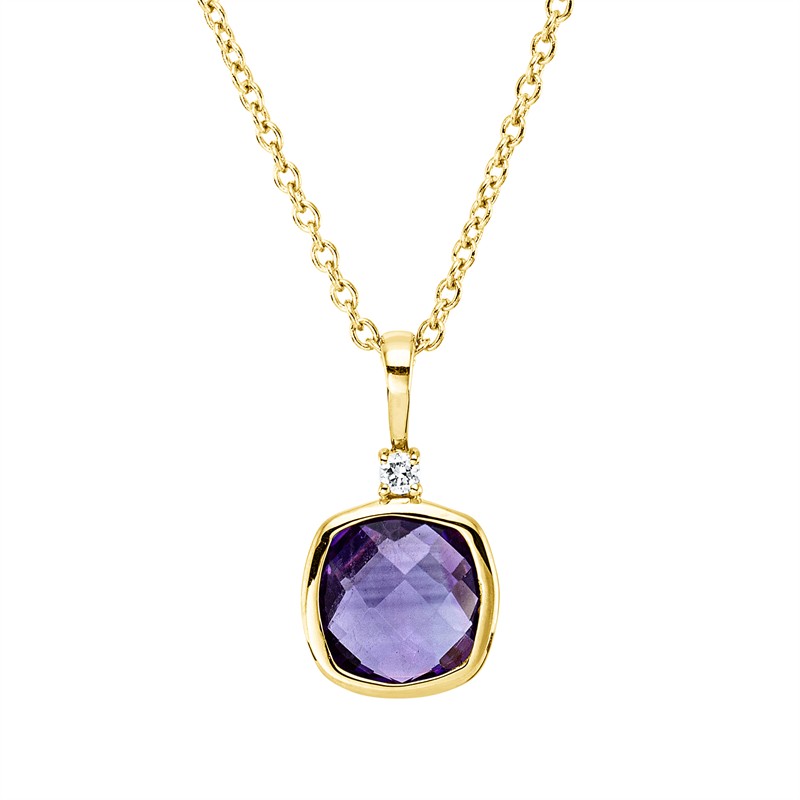 Collier mit Amethyst  aus 750/-18 Karat Gelbgold mit 1 Diamant 0