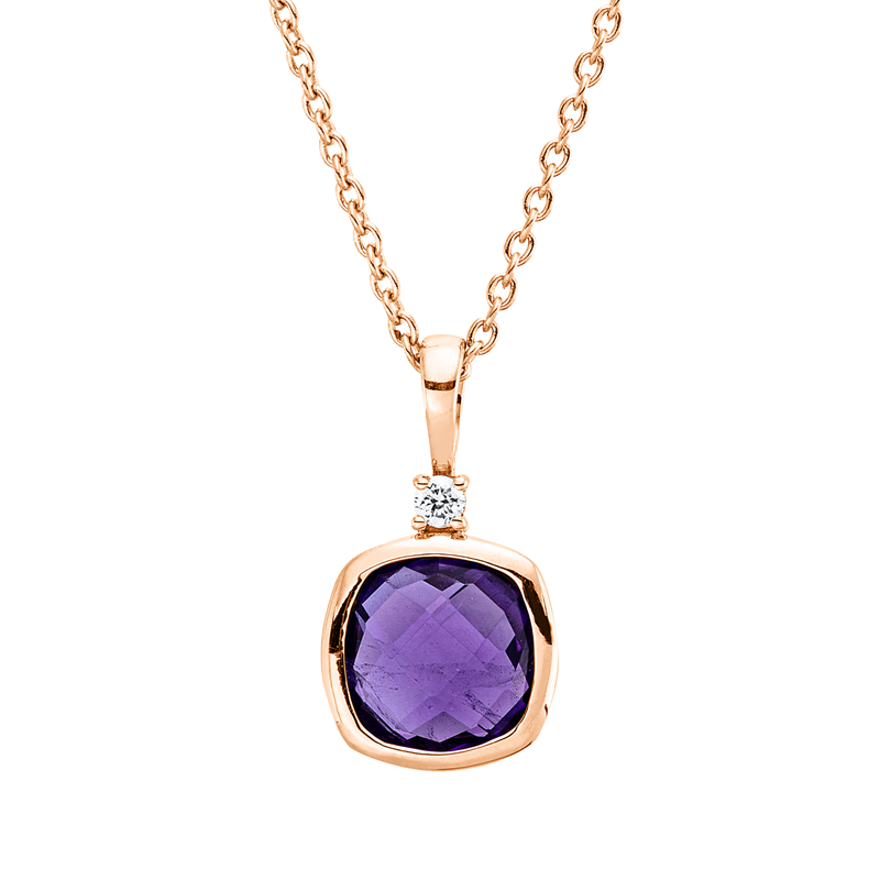 Collier mit Amethyst  aus 750/-18 Karat Rotgold mit 1 Diamant 0