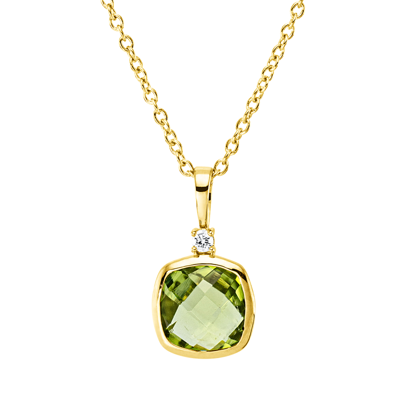 Collier mit Peridot  aus 750/-18 Karat Gelbgold mit 1 Diamant 0
