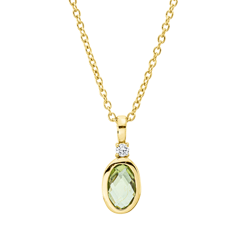 Collier mit Peridot  aus 750/-18 Karat Gelbgold mit 1 Diamant 0