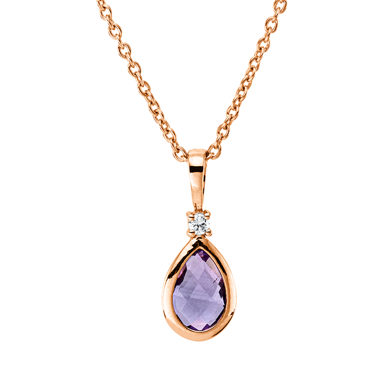 Collier mit Amethyst  aus 750/-18 Karat Rotgold mit 1 Diamant 0