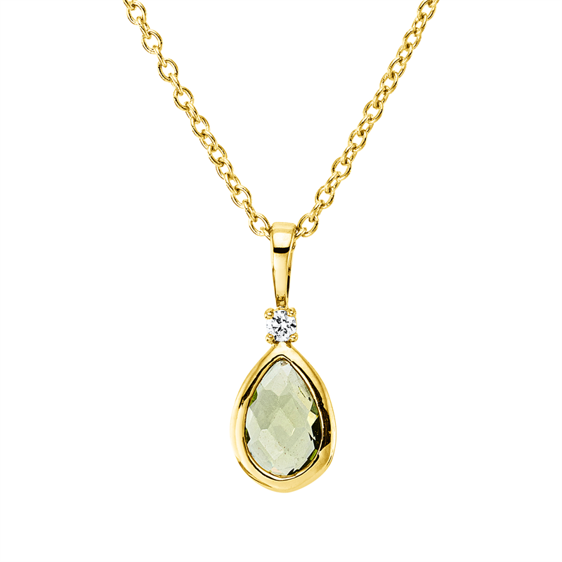 Collier mit Peridot  aus 750/-18 Karat Gelbgold mit 1 Diamant 0