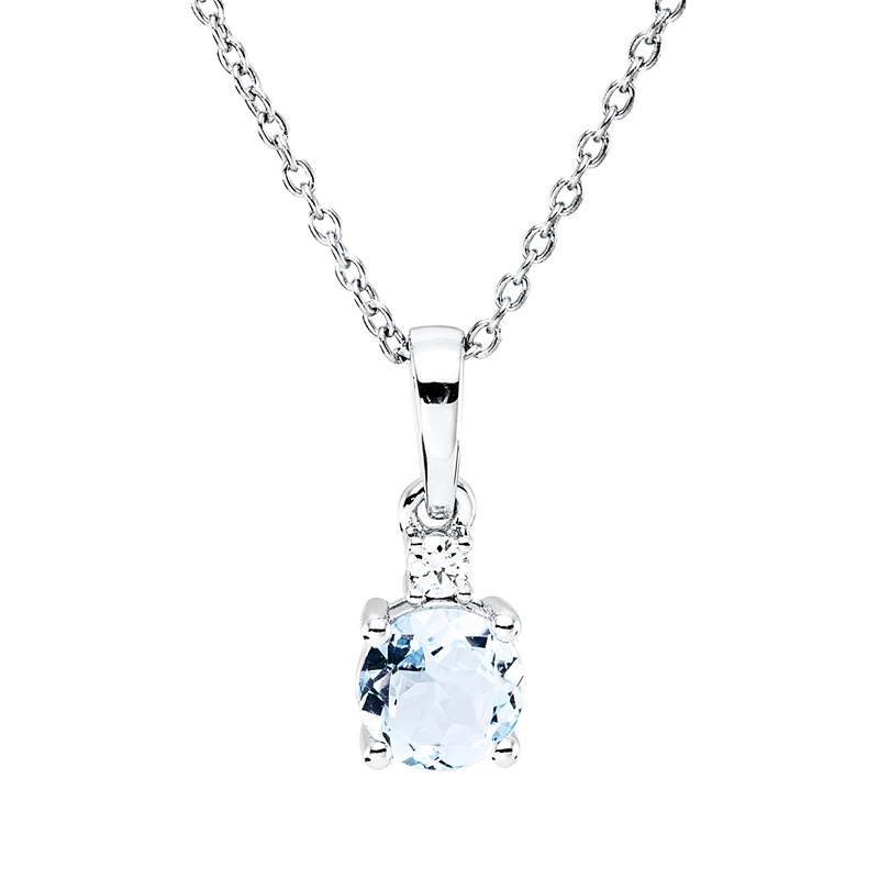 Collier mit Aquamarin  aus 750/-18 Karat Weißgold mit 1 Diamant 0