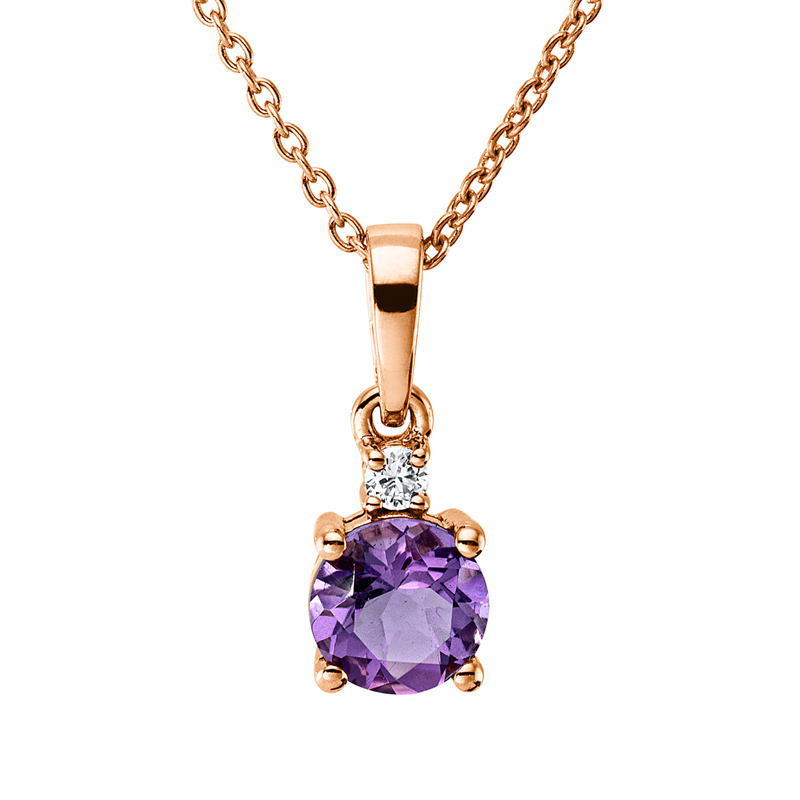 Collier mit Amethyst  aus 750/-18 Karat Rotgold mit 1 Diamant 0