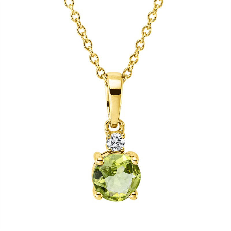 Collier mit Peridot  aus 750/-18 Karat Gelbgold mit 1 Diamant 0