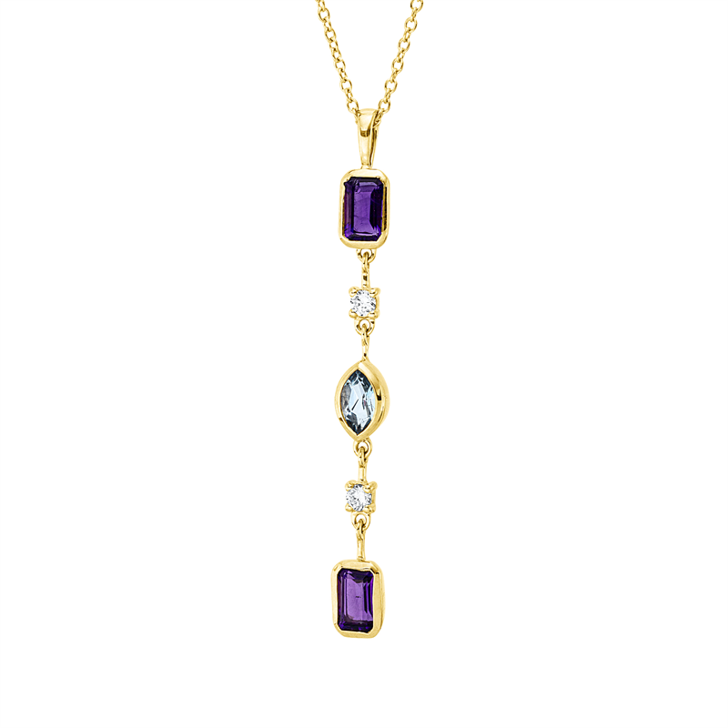 Collier mit Aquamarin  aus 750/-18 Karat Gelbgold mit 2 Diamanten 0
