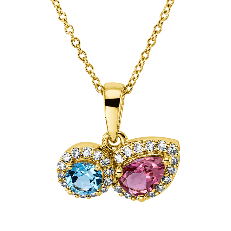 Collier mit Topas  aus 750/-18 Karat Gelbgold mit 28 Diamanten 0