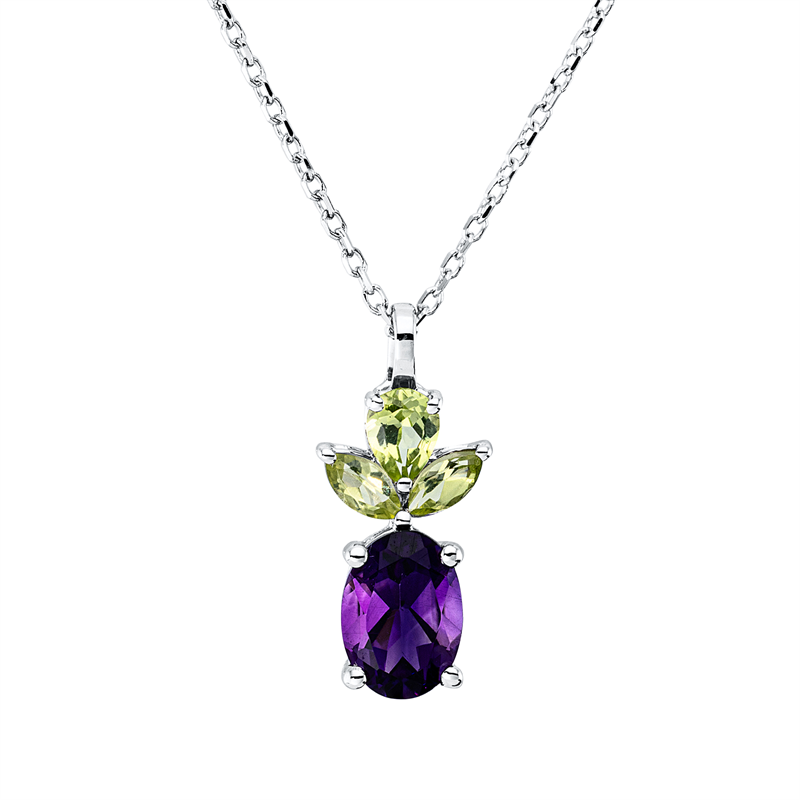 Collier mit Peridot  aus 750/-18 Karat Weißgold  