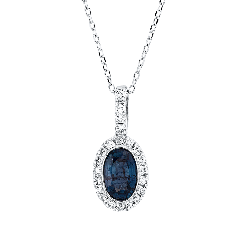 Collier mit Saphir  aus 750/-18 Karat Weißgold mit 22 Diamanten 0