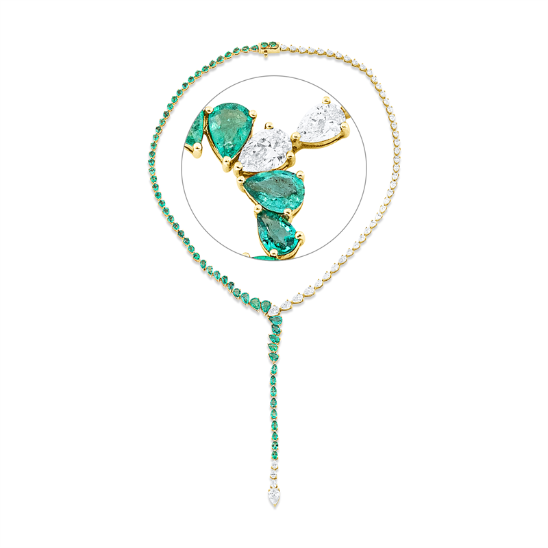 Collier mit Smaragd  aus 750/-18 Karat Gelbgold mit 46 Diamanten 7