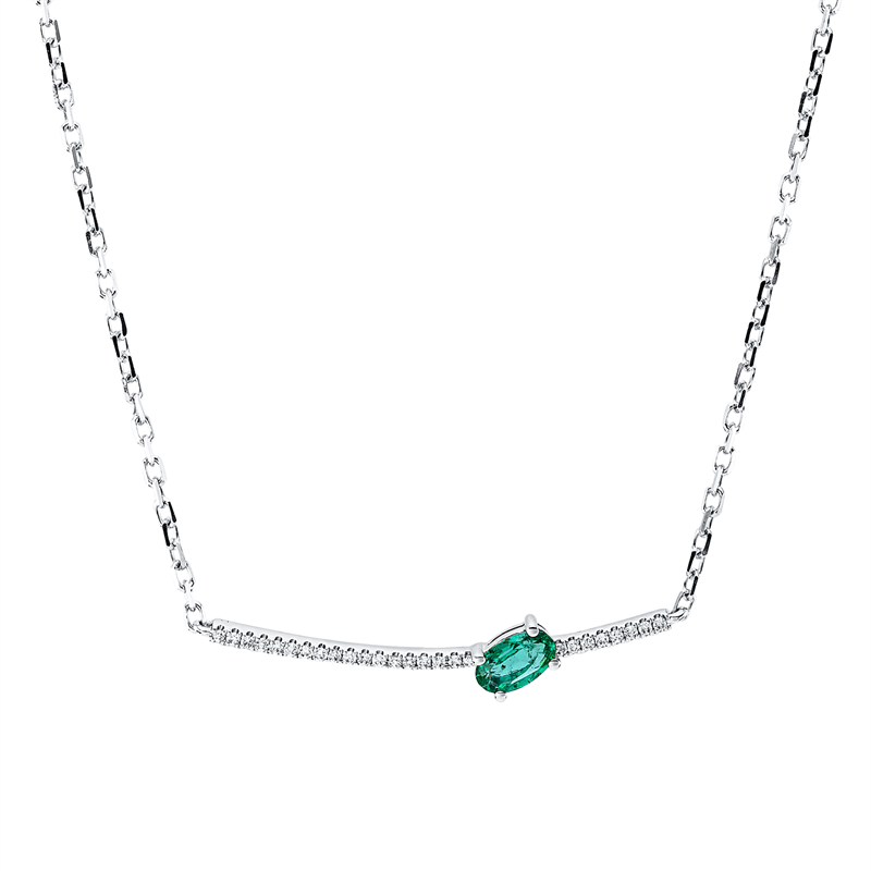 Collier mit Smaragd  aus 585/-14 Karat Weißgold mit 26 Diamanten 0
