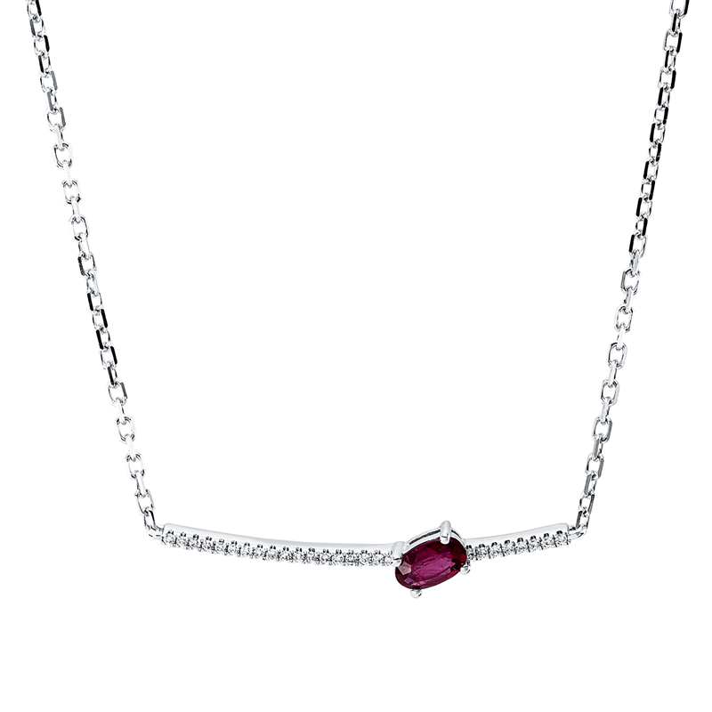 Collier mit Rubin  aus 750/-18 Karat Weißgold mit 26 Diamanten 0