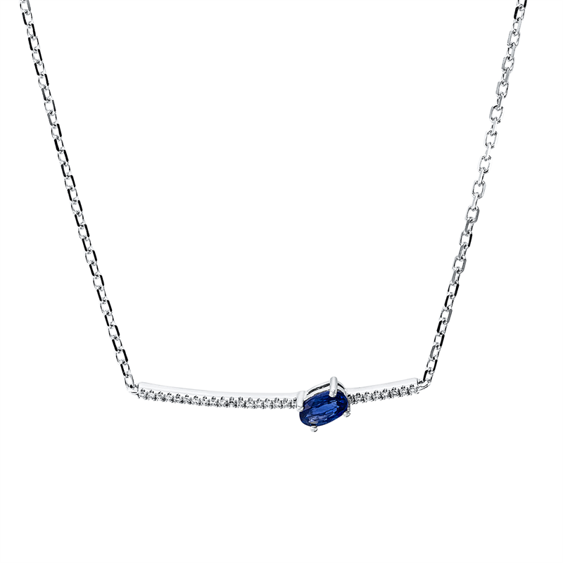 Collier mit Saphir  aus 750/-18 Karat Weißgold mit 26 Diamanten 0