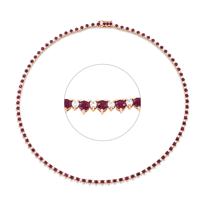 Collier mit Rubin  aus 585/-14 Karat Rotgold mit 87 Diamanten 2