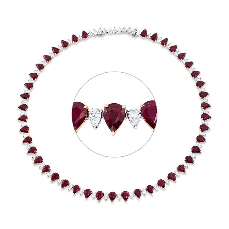 Collier mit Rubin  aus 750/-18 Karat Rotgold / Weißgold mit 53 Diamanten 7