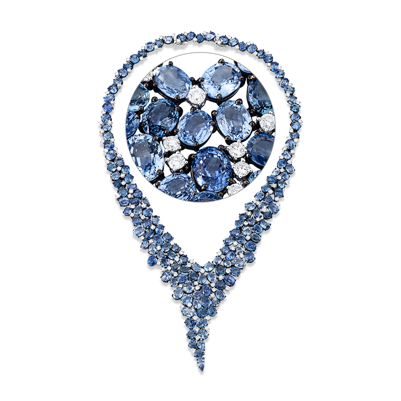 Collier mit Saphir  aus 750/-18 Karat Weißgold mit 104 Diamanten 8