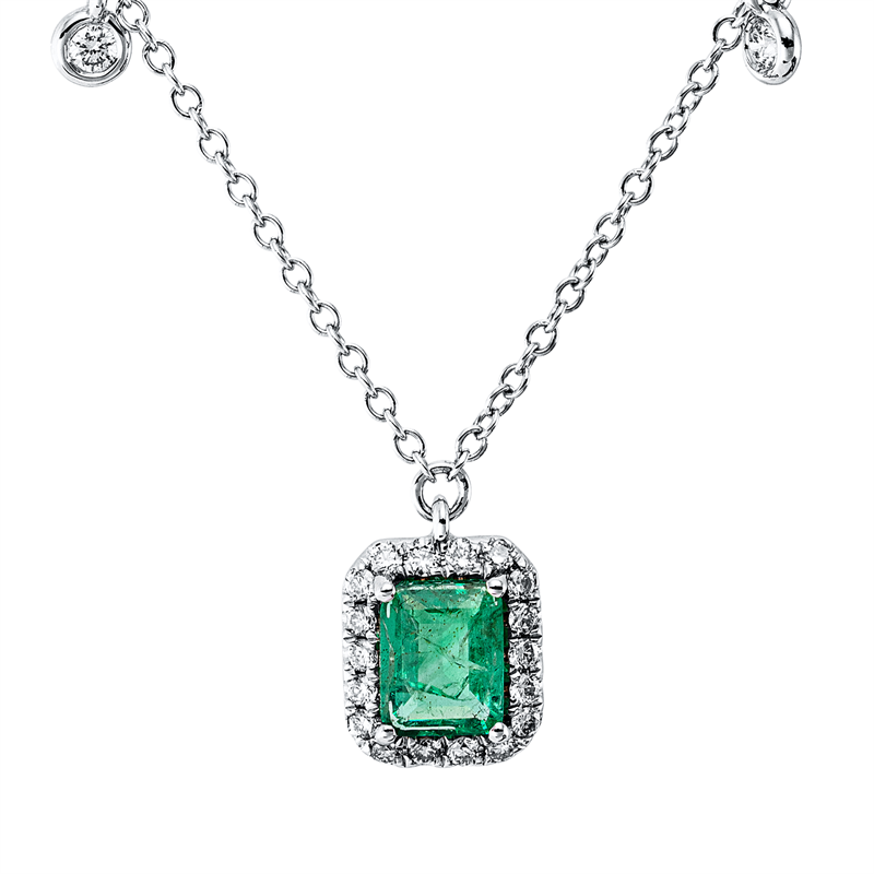Collier mit Smaragd  aus 750/-18 Karat Weißgold mit 22 Diamanten 0