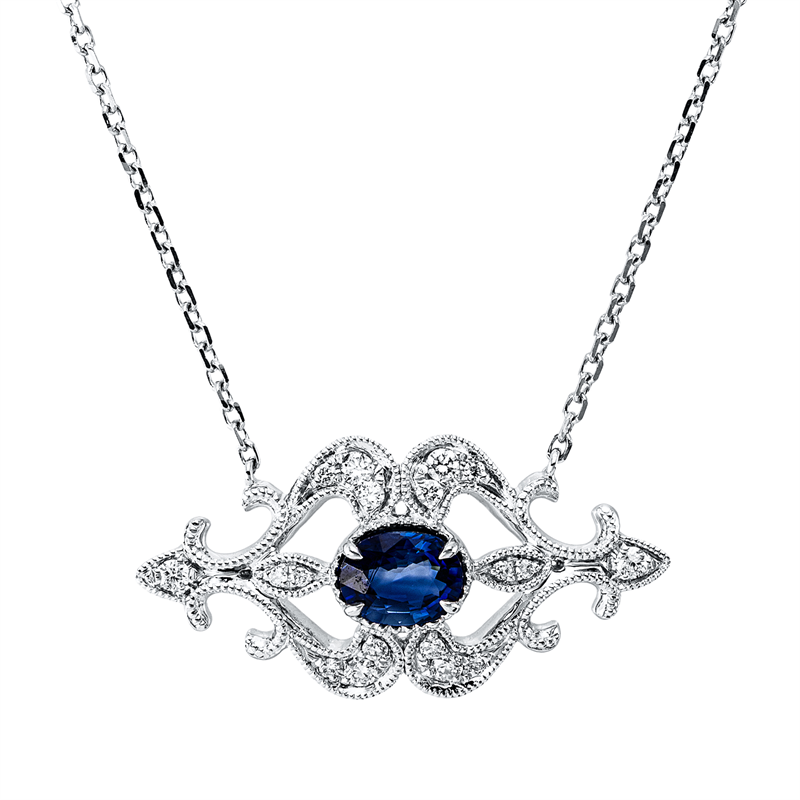 Collier mit Saphir  aus 750/-18 Karat Weißgold mit 18 Diamanten 0