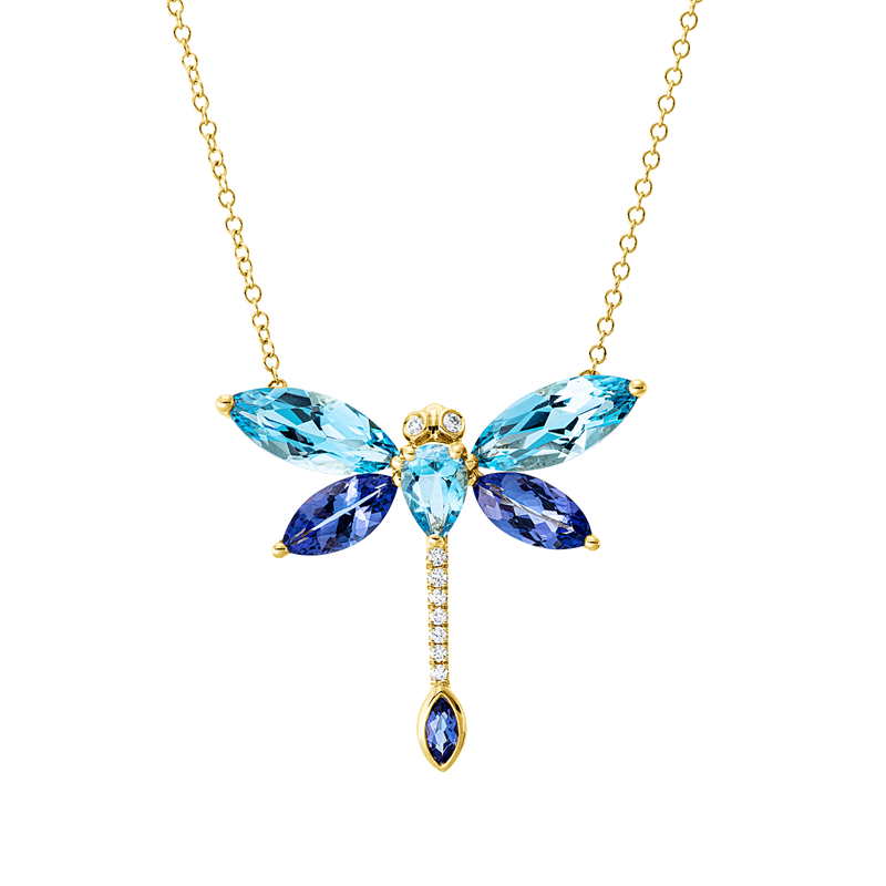 Collier mit Tansanit  aus 750/-18 Karat Gelbgold mit 9 Diamanten 0
