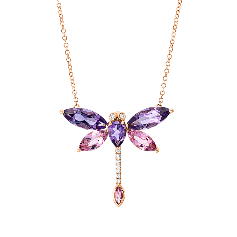 Collier mit Turmalin  aus 750/-18 Karat Rotgold mit 9 Diamanten 0
