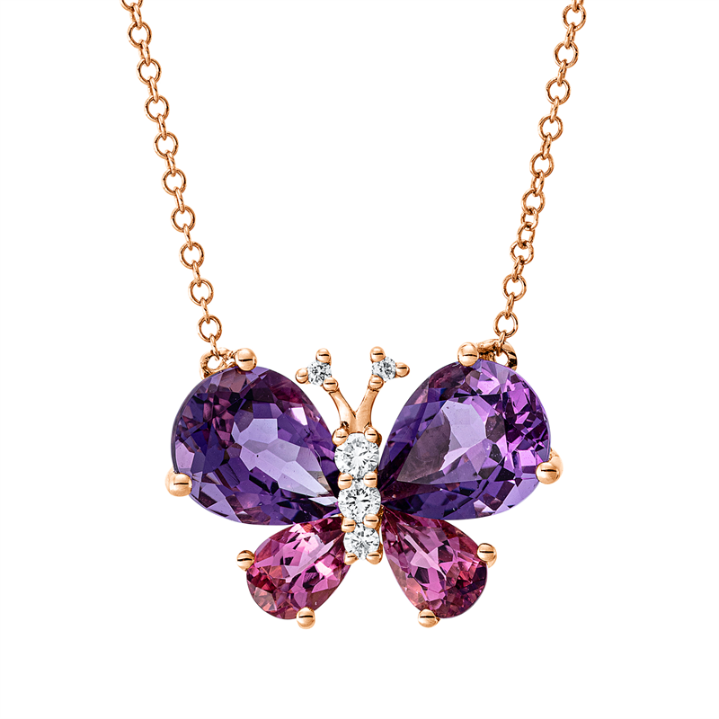 Collier mit Turmalin  aus 750/-18 Karat Rotgold mit 5 Diamanten 0