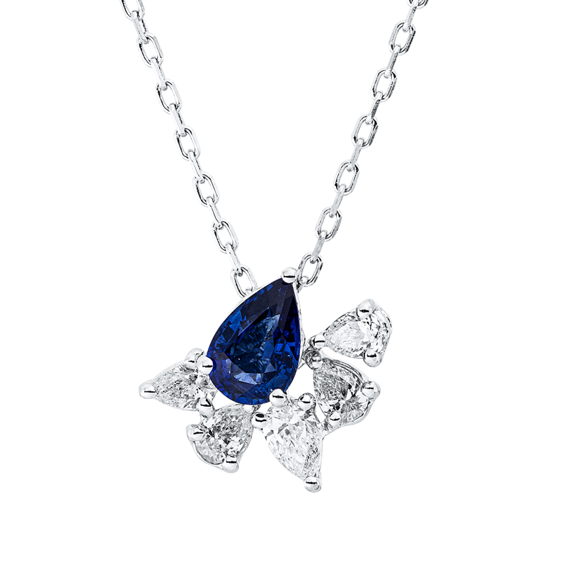 Collier mit Saphir  aus 750/-18 Karat Weißgold mit 5 Diamanten 0
