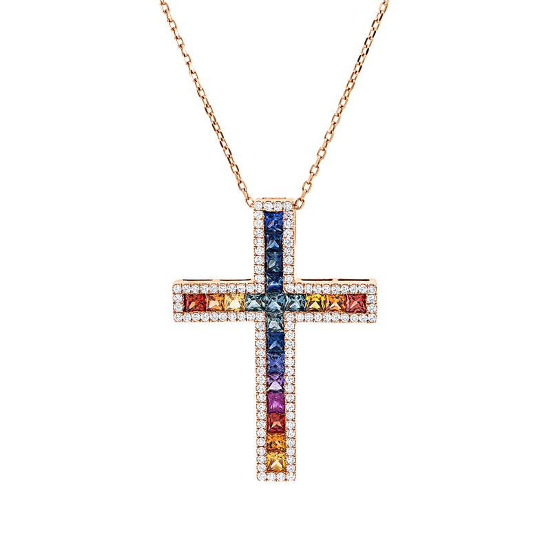 Collier mit Saphir  aus 750/-18 Karat Rotgold mit 102 Diamanten 0