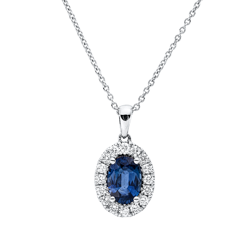Collier mit Saphir  aus 750/-18 Karat Weißgold mit 16 Diamanten 0